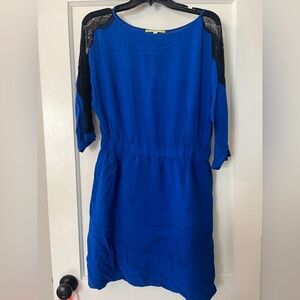 Gianni Bini Royal Blue Dress with Black Lace Sleeves